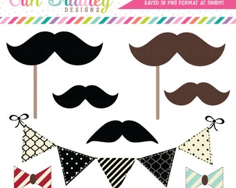 Mustache Bash Clipart Clip Art Personal and Commercial Use Bunting Banner Flags Bowties