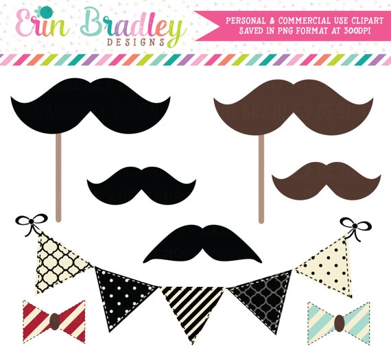 Mustache Bash Clipart Clip Art Personal and Commercial Use Bunting