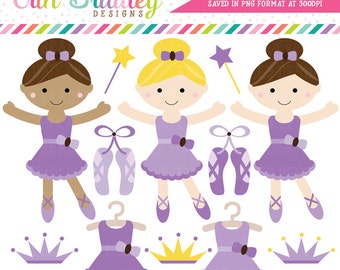 Purple Ballerinas Clipart, Commercial Use Dance Clip Art Graphics for Girls