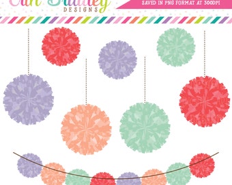 Partij Poms Clip Art Bunting Graphics Instant Download Pom Pom Clipart Persoonlijk en commercieel gebruik