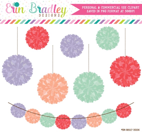 Party Poms Clip Art Bunting Graphics Instant Download Pom Pom Clipart Personal Commercial Use By Erin Bradley Designs Catch My Party