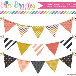 Mod Fall Bunting Clipart Clip Art Commercial Use Banner Flags Instant Download