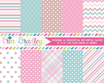 Instant Download Digital Paper Pack Personal and Commercial Use Pink Blue and Brown