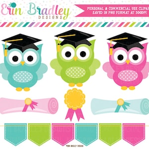 Graduring Clipart Schule Eulen Graduierung Clip Art Grafik mit Diploma-Award und Wimpelkette Persönlichen und Kommerziellen Gebrauch