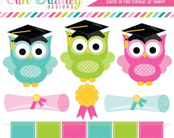 Graduation Clipart School Owls Graduation Clip Art Graphics with Diplomas Award and Bunting Personal & Commercial Use