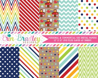 School Digital Paper Pack Collection Rainbow Chevron Stripes and Polka Dots Teachers Digital Patterned Paper Set