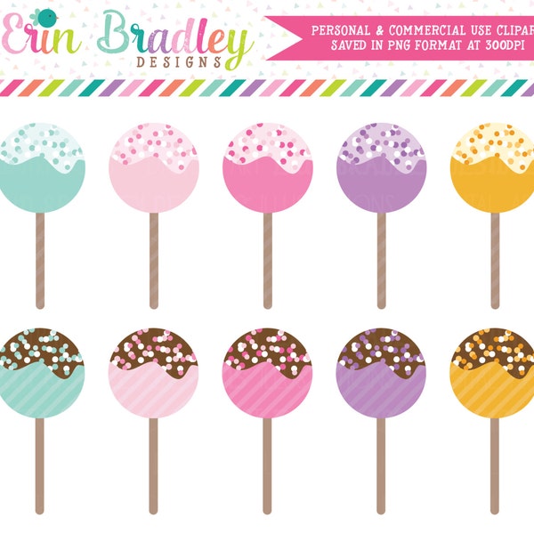Cake Pop Clipart, Clip Art, Dessert Clipart Graphics, Food Clip Art, Personal and Commercial Use