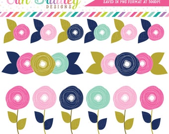 Instant Download Clipart Flower Doodles Pink and Blue Floral Clip Art Graphics Personal & Commercial Use