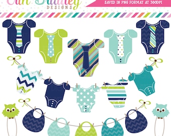 Baby Boy Clipart Commercial Use Baby Tees Bunting Bibs and Clothespins Clip Art Graphics Set  Instant Download