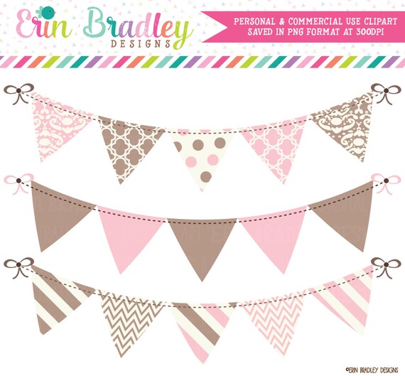 Pink And Brown Bunting Banner Flag Clipart Clip Art Set Personal