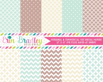 Instant Download Digital Scrapbook Papers Personal and Commercial Use Soft Blue and Browns