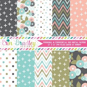 Bloom Digital Scrapbook Paper Pack Personal & Commercial Use Digital Papers