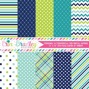 Digital Paper Pack Personal and Commercial Use Blue and Green Medley