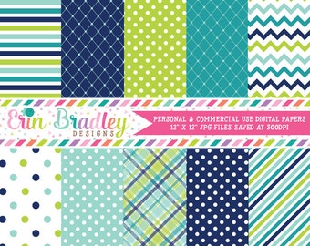 Digital Paper Pack Personal and Commercial Use Blue and Green Medley