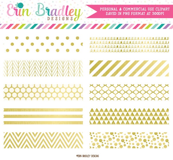 Digital Washi Tape Stickers, Washi Tape Clipart, Foil Gold Stickers,  Pattern Stickers, Washi Tape Png, Teacher Clipart, Commercial Use 