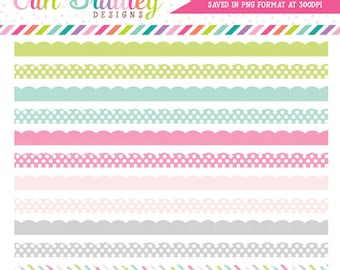 Soft Spring Clipart Borders, Scalloped Clip Art, Digital Scrapbooking Clip Art Graphics, Polka Dot & Striped Borders Clipart