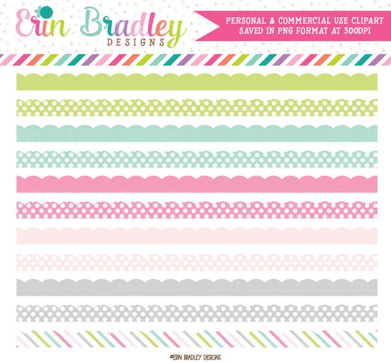 Soft Spring Clipart Borders, Scalloped Clip Art, Digital Scrapbooking Clip Art Graphics, Polka Dot & Striped Borders Clipart Il_570xn