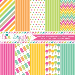 Ice Cream Party Digital Paper Pack Commercial Use Instant Download