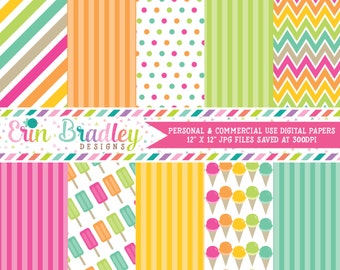 Ice Cream Party Digital Paper Pack Commercial Use Instant Download