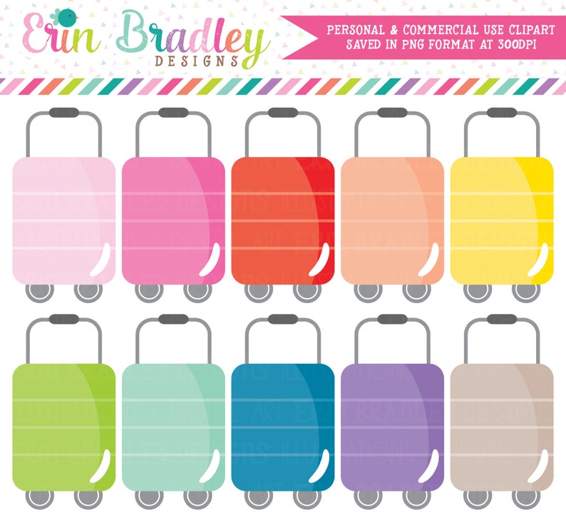 Luggage Clipart, Travel Clipart, Commercial Use Clipart Graphics image 1