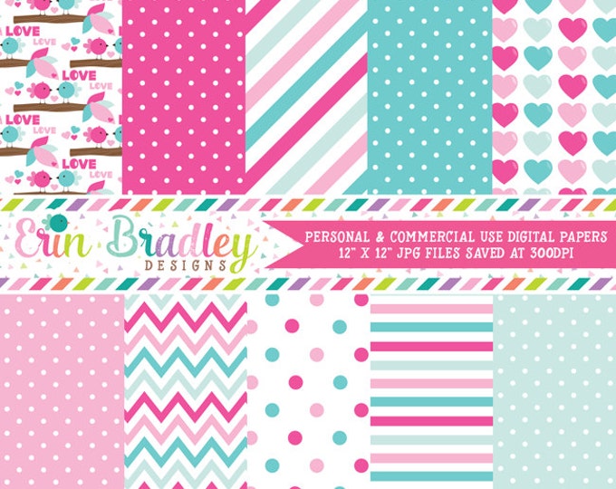 Valentines Day Digital Paper Pack Love Birds Commercial Use - Etsy
