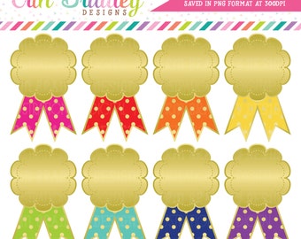 Gold Badges Clipart Award Clip Art Graphics with Polka Dots Personal & Commercial Use