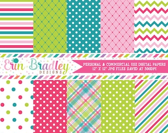 Digital Paper Pack Personal and Commercial Use Pink Blue and Green Medley