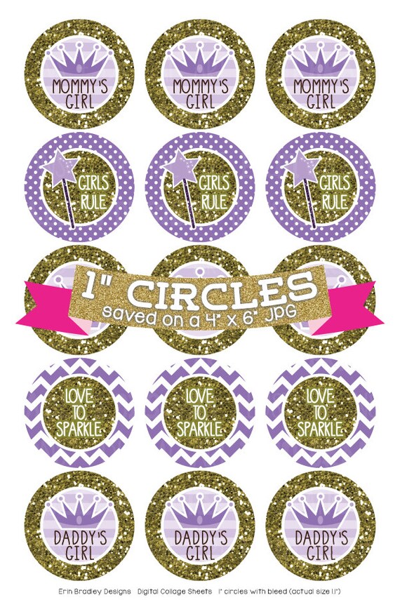 Purple Princess Crowns Digital Collage Sheet Bottlecap Images Gold Glitter Instant Download Bottle Cap Graphics One Inch Circle Il_570xn