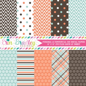 Blue Orange and Brown Commercial Use Digital Paper Pack