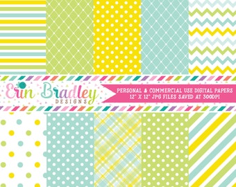 Blue Yellow Green Digital Paper Set Commercial Use Digital Backgrounds Instant Download
