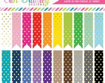 Slim Flags Clipart Graphics with Gold Foil Polka Dots Flag Shaped Clip Art Personal & Commercial Use OK