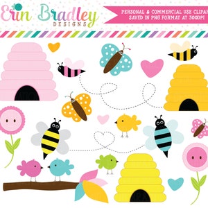 Pássaros Abelhas Clipart Clip Art para uso pessoal e comercial Borboletas Colmeias e flores