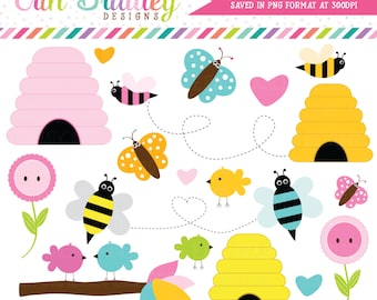 Birds Bees Clipart Clip Art for Personal & Commercial Use Butterflies Beehives and Flowers