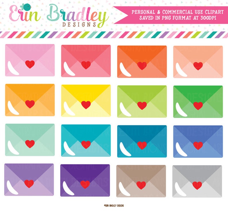 Love Letters Mail Clipart Personal & Commercial Use Envelope or Happy Mail Clip Art Graphics image 1