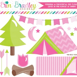 Pink Camping Clipart Set: Glamping Graphics (PNG)