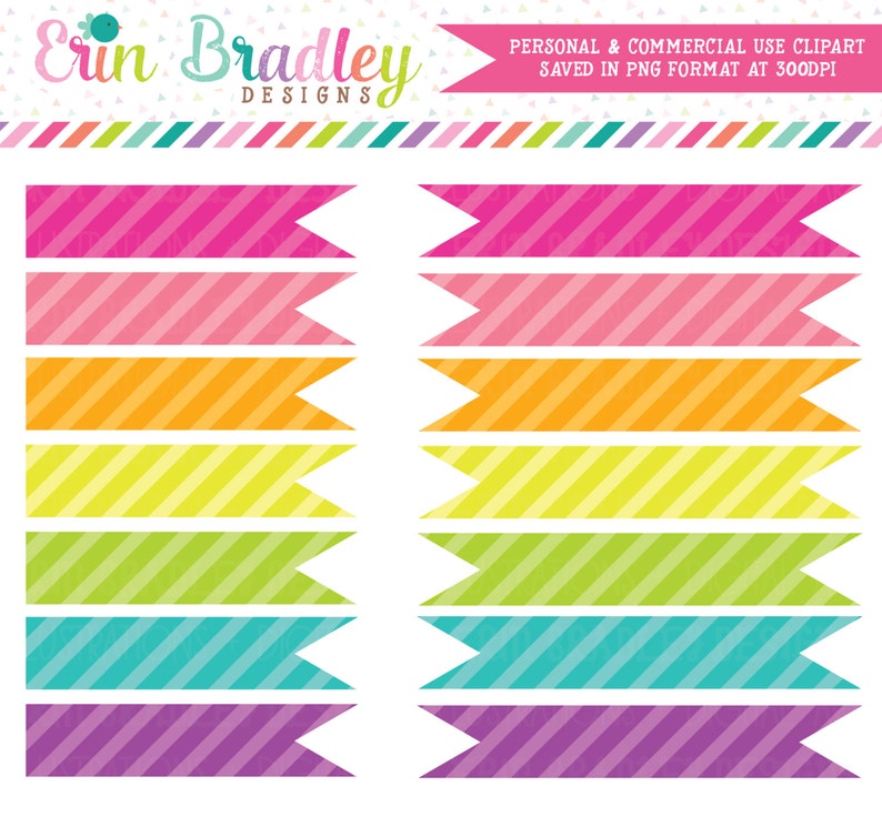 Striped Flags Clipart, Digital Scrapbooking Clipart Elements, Instant Download Labels Commercial Use Clip Art image 1