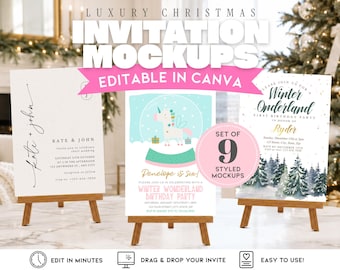 Christmas Invitation Mockup, 5x7 Canva Mockup Bundle, Holiday Card Mockups, Drag & Drop