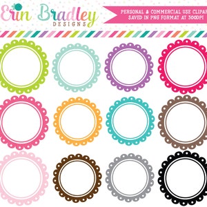 Scalloped Circle Frames Clipart Instant Download Commercial Use Clip Art Graphics