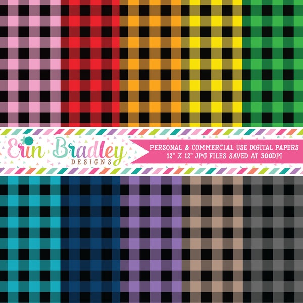 Buffalo Check Digital Paper Pack Set 2 - 40 Colors - Instant Download Commercial Use Graphics Digital Scrapbook Paper Pack in Plaid
