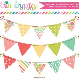 Muted Brights Bunting Clipart Banner Bandeira Clip Art Gráficos Uso Comercial OK Ótimo para Logotipos