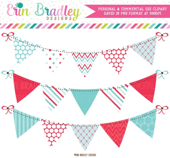 Blue & Red Clipart Bunting Graphics Commercial Use Digital Banner Flag ...