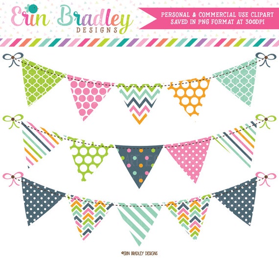 Bunting Clipart Graphics Instant Download Digital Clip Art Banner
