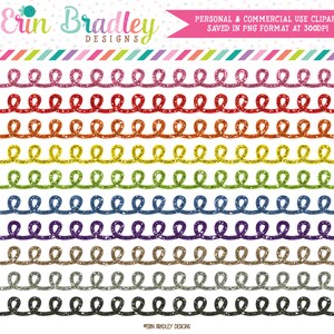 Glitter Borders Clipart: Rainbow Loopy Graphics (PNG, Digital Download)