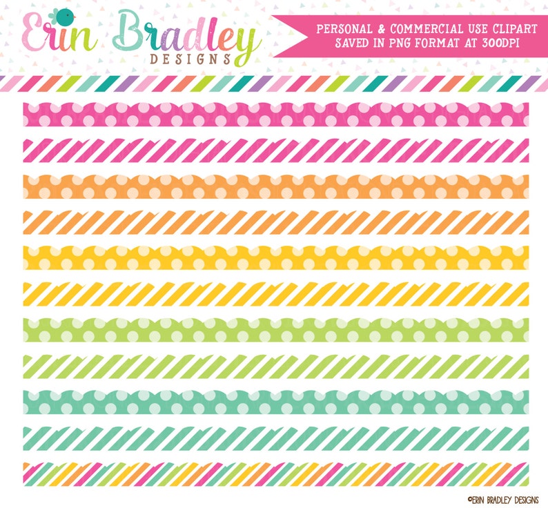 Colorful Dots & Stripes Clipart Borders Scalloped Clip Art Graphics Commercial Use image 1
