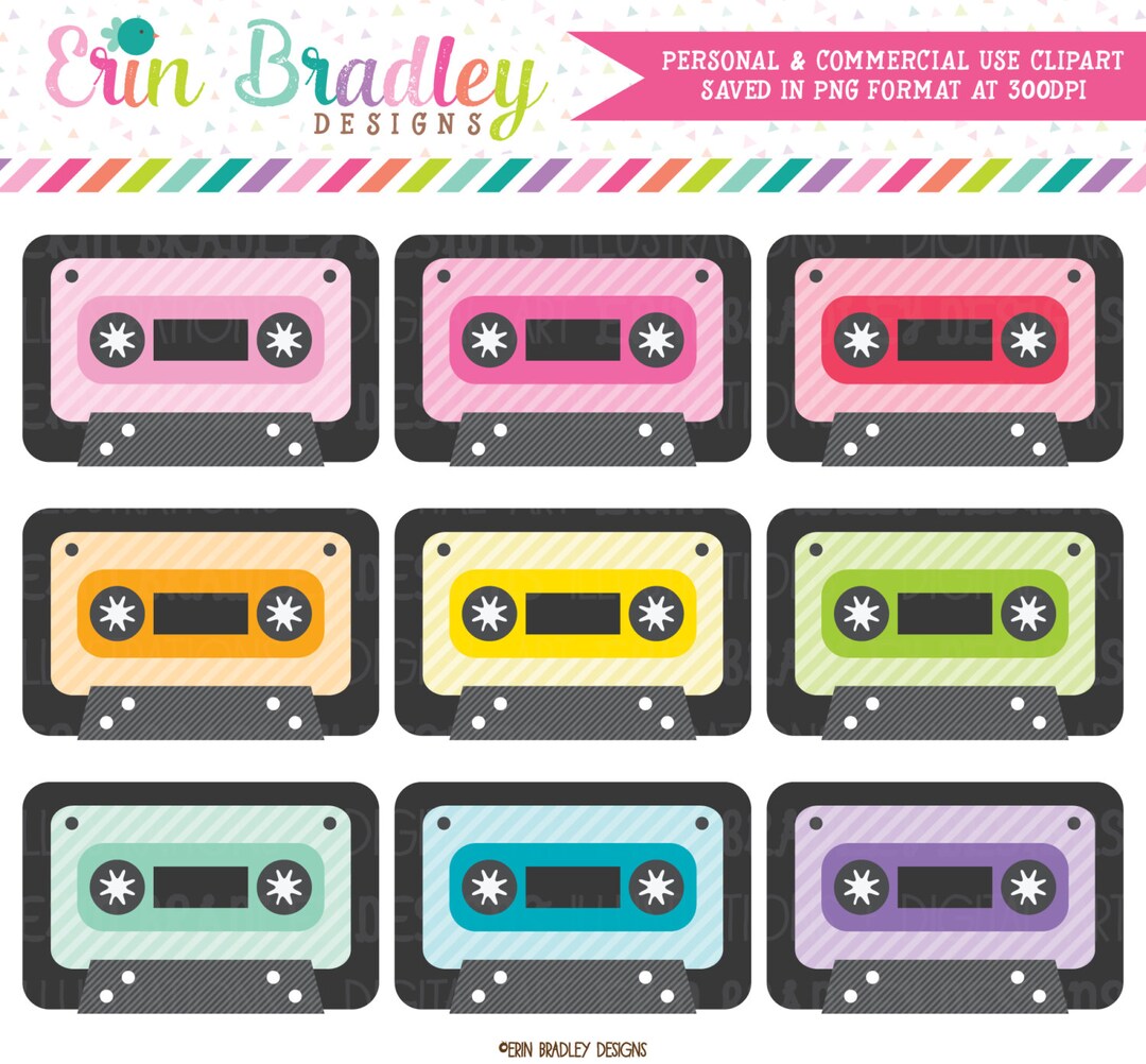 Cassette Tape Clipart Set 80's Music Clip Art Graphics Personal