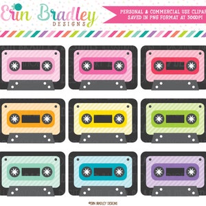 Cassette Tape Clipart Set 80&#39;s Music Clip Art Graphics Personal & Commercial Use