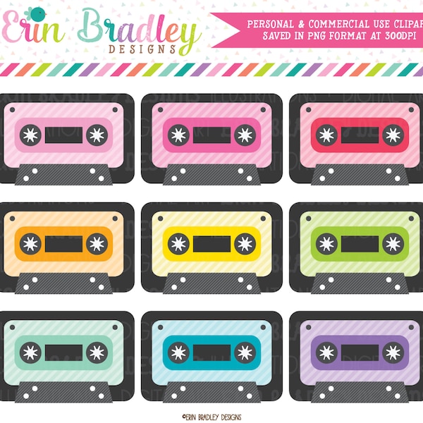 Cassette Tape Clipart Set 80's Music Clip Art Graphics Personal & Commercial Use