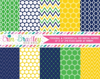 Yellow Blue and Green Digital Paper Set Commercial Use Instant Download