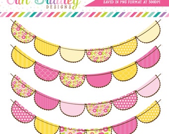 Pink and Yellow Flowers Bunting Flags Clipart Clip Art for Personal & Commercial Use