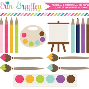 Painting Clip Art  Commercial Use Clipart Art Supplies Paints Pencils